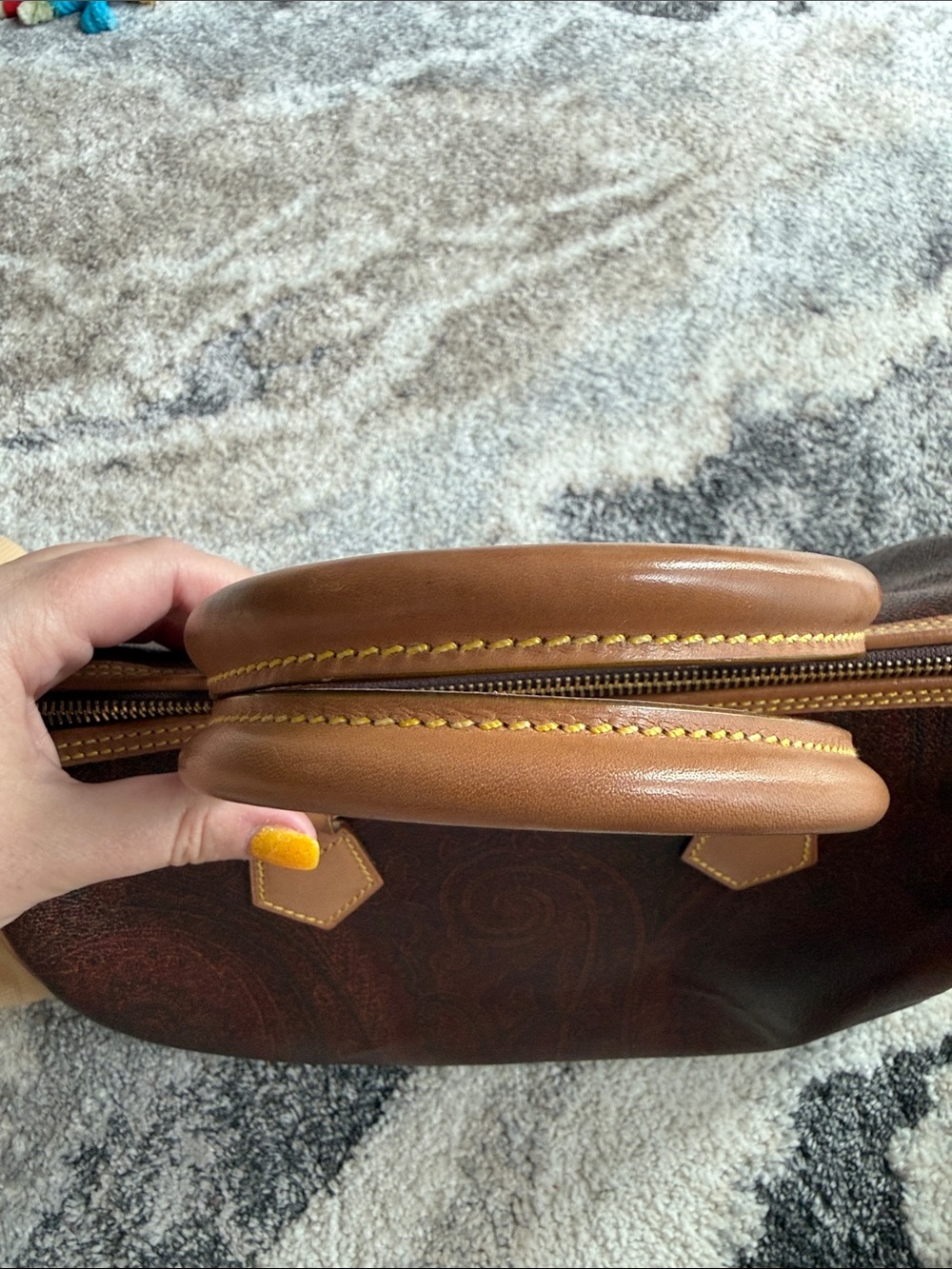 Etro Dark Brown Leather Satchel with Tan Handles - Picture 13 of 16